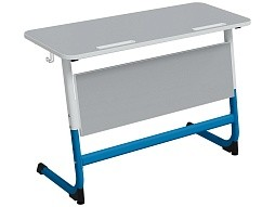 Стол 2-местный школьный 5-7 г/р "Логика" с наклоном столешницы 0-15° (серый, м/к белый/синий)