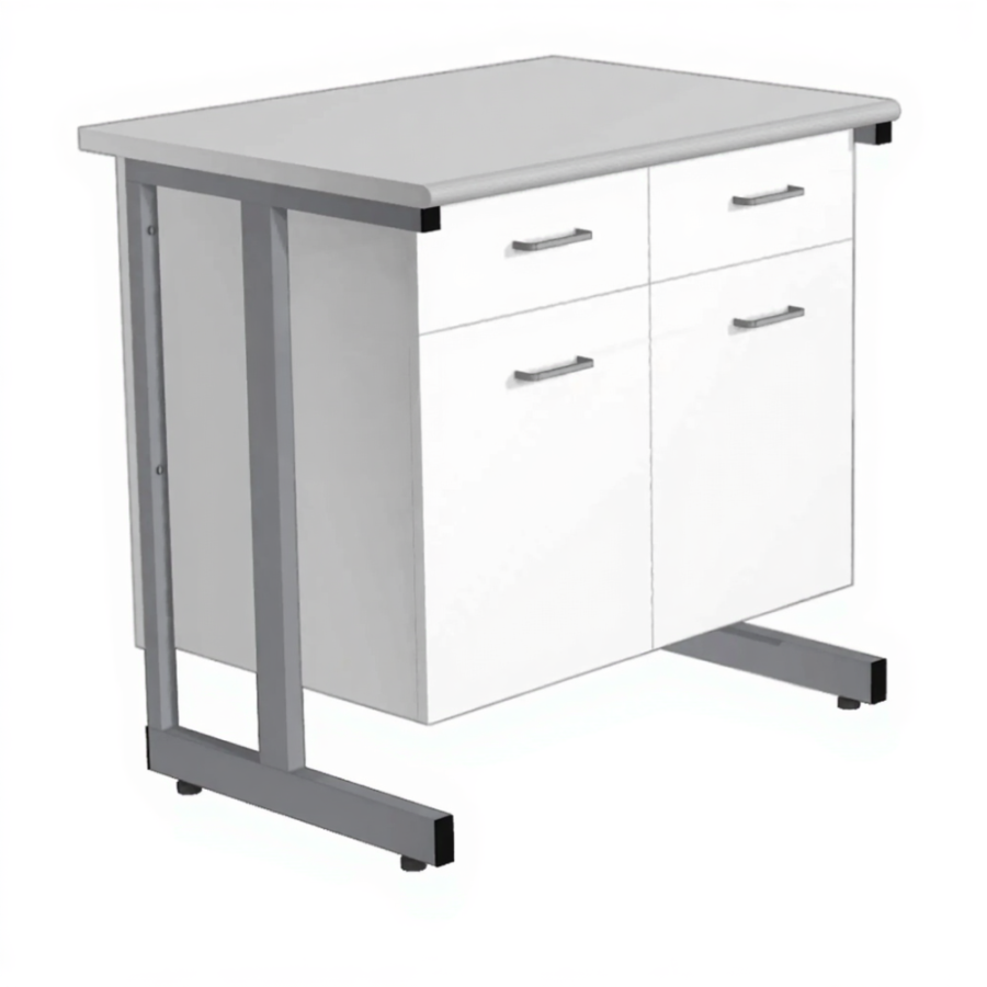 Стол-тумба СЛ-211/2 «Премиум» (корпус металл белый, столешница постформинг серый, каркас серый)