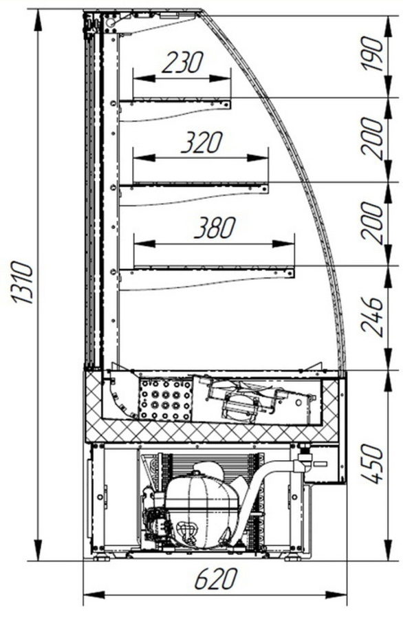 ВИТРИНА кондитерская ВПВ ADAGIO 900 (EL.2.G9005гл.А9005гл.В9005гл.P1.PS.RAL9005гл.)